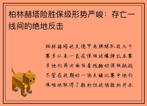 柏林赫塔险胜保级形势严峻：存亡一线间的绝地反击